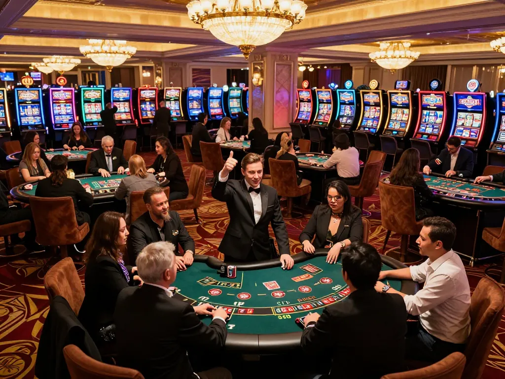 Experience the excitement of ku88 casino gaming with engaging players at tables, celebrating wins in a vibrant setting.
