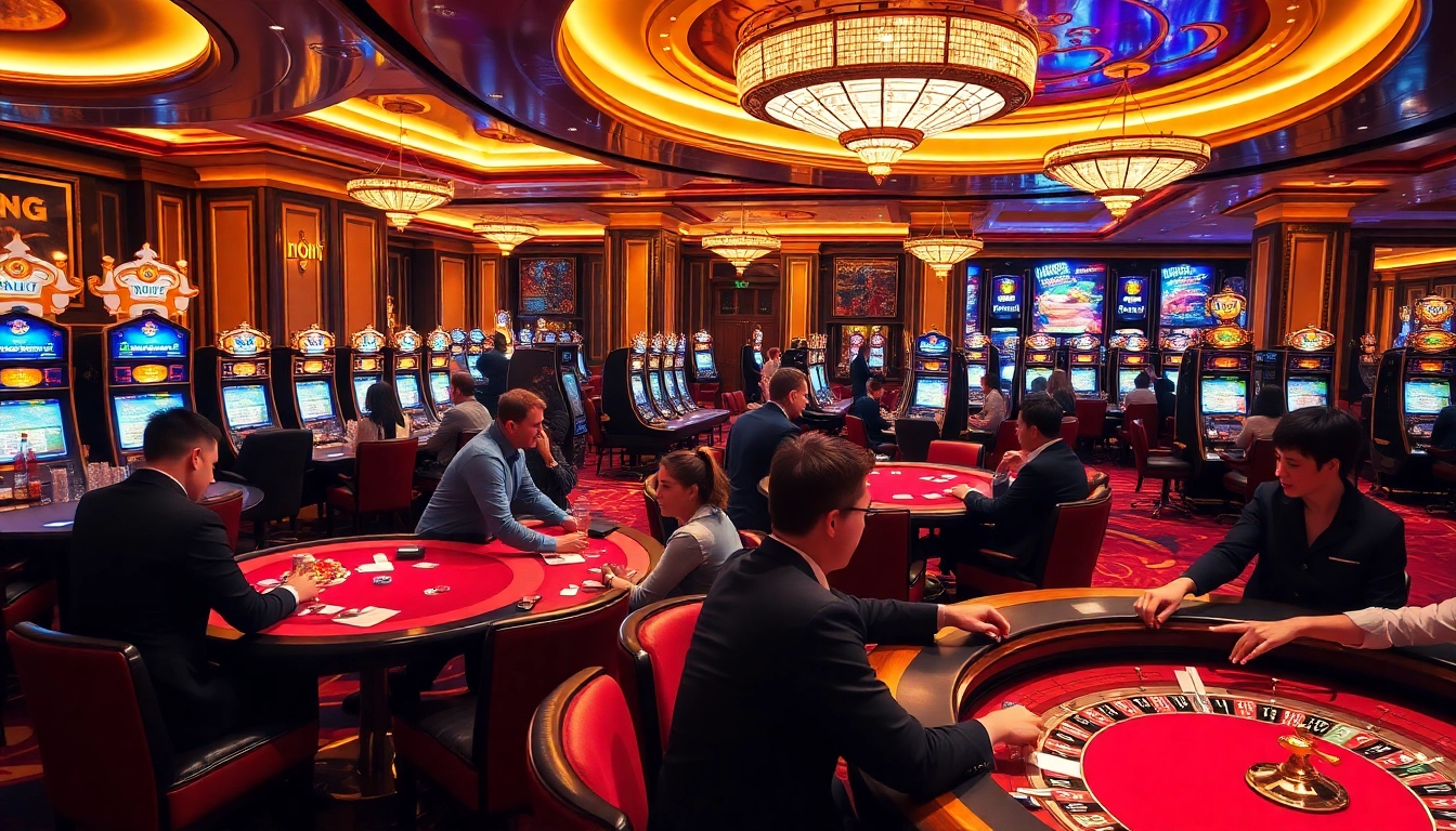 Experience the excitement of nohu at a luxury casino with vibrant gaming tables and atmosphere.