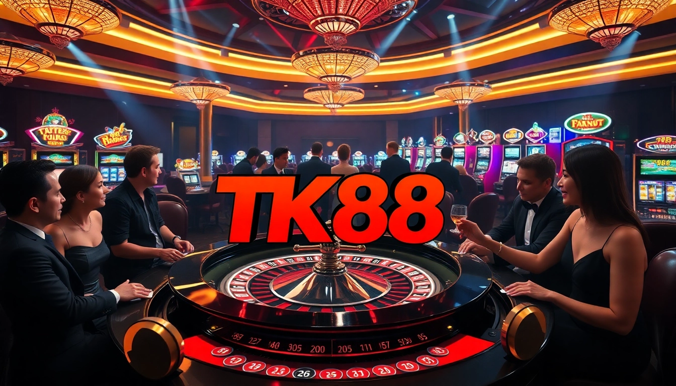 Players enjoying a thrilling poker game at TK88 casino, showcasing the vibrant atmosphere.