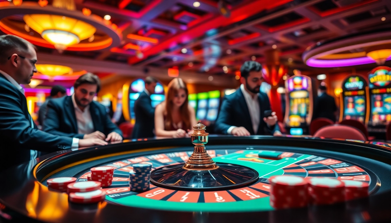 Experience the excitement of the best online casino with gamblers at a roulette table.