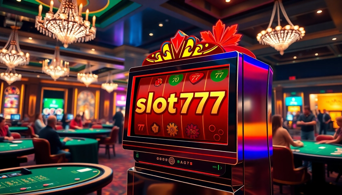 Rasakan pengalaman bermain slot777 di lingkungan kasino mewah yang dipenuhi dengan warna-warni cerah dan interaksi permainan.