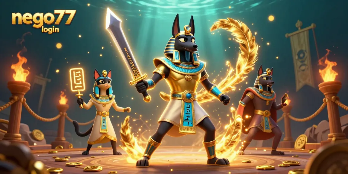 Experience smooth gaming with NEGO77 login alongside dynamic 3D characters and vibrant casino elements.