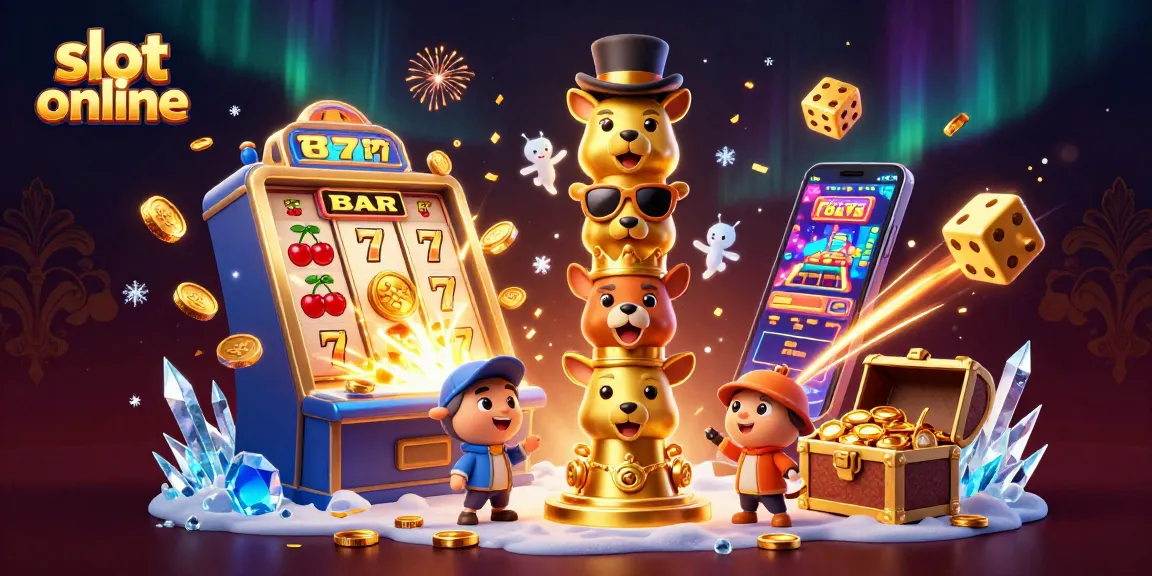 Engage with slot online excitement through a vibrant 3D casino illustration featuring dynamic characters and elements.
