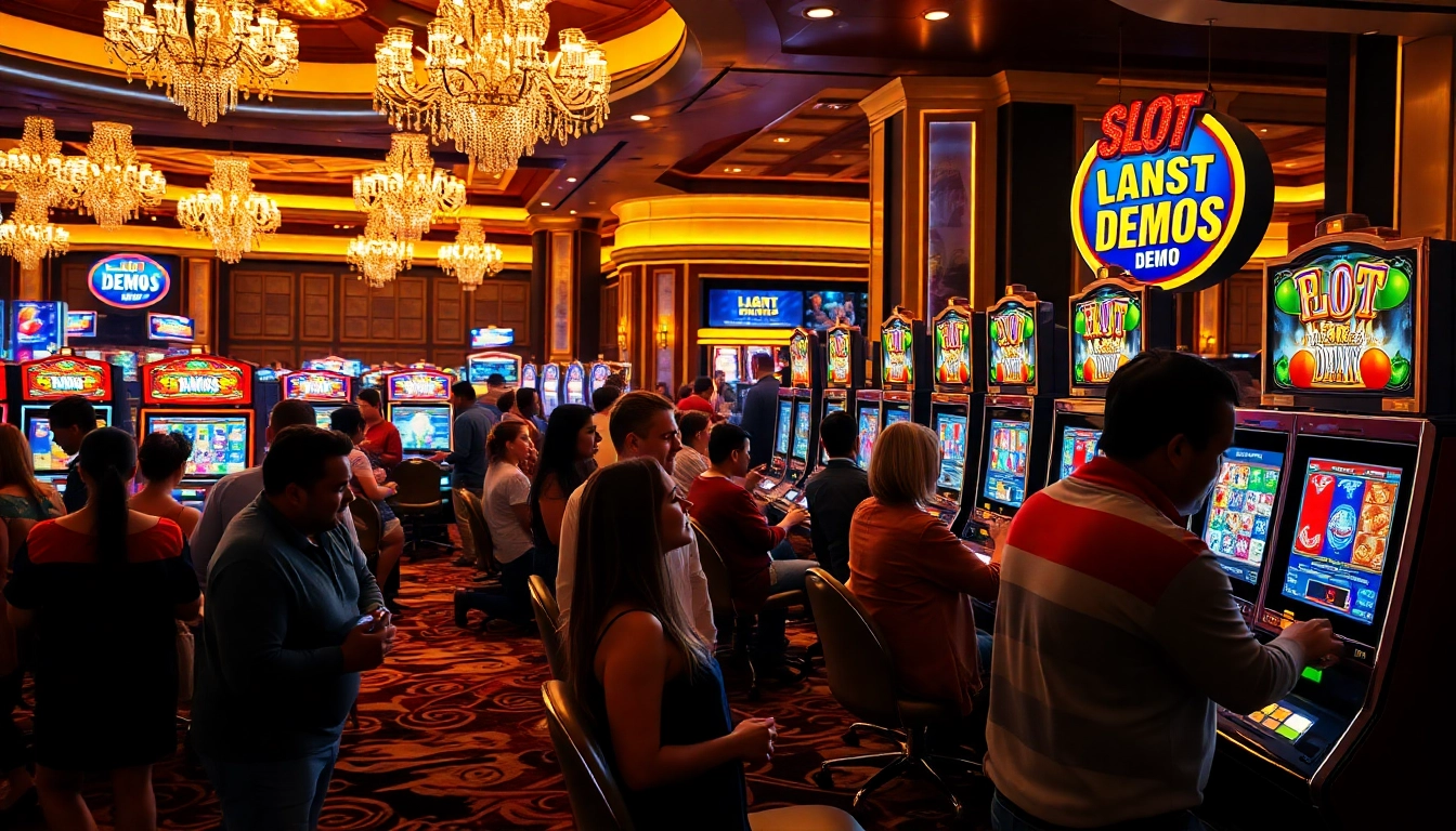 Players engaging with an exciting slot demo in a vibrant casino atmosphere.