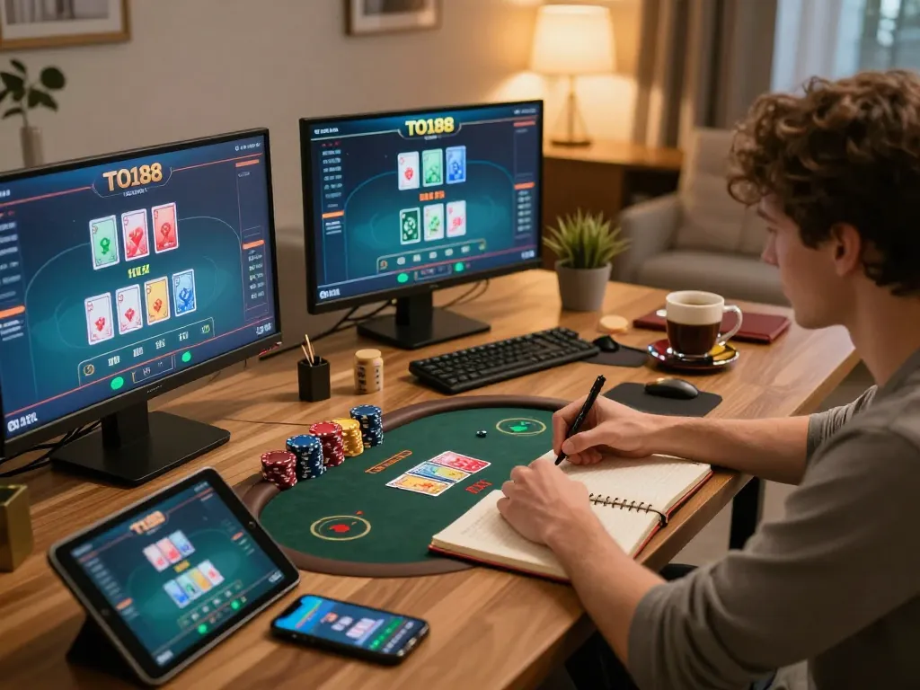 Players strategizing on the TO188 platform during an online poker session, showcasing lively gameplay.
