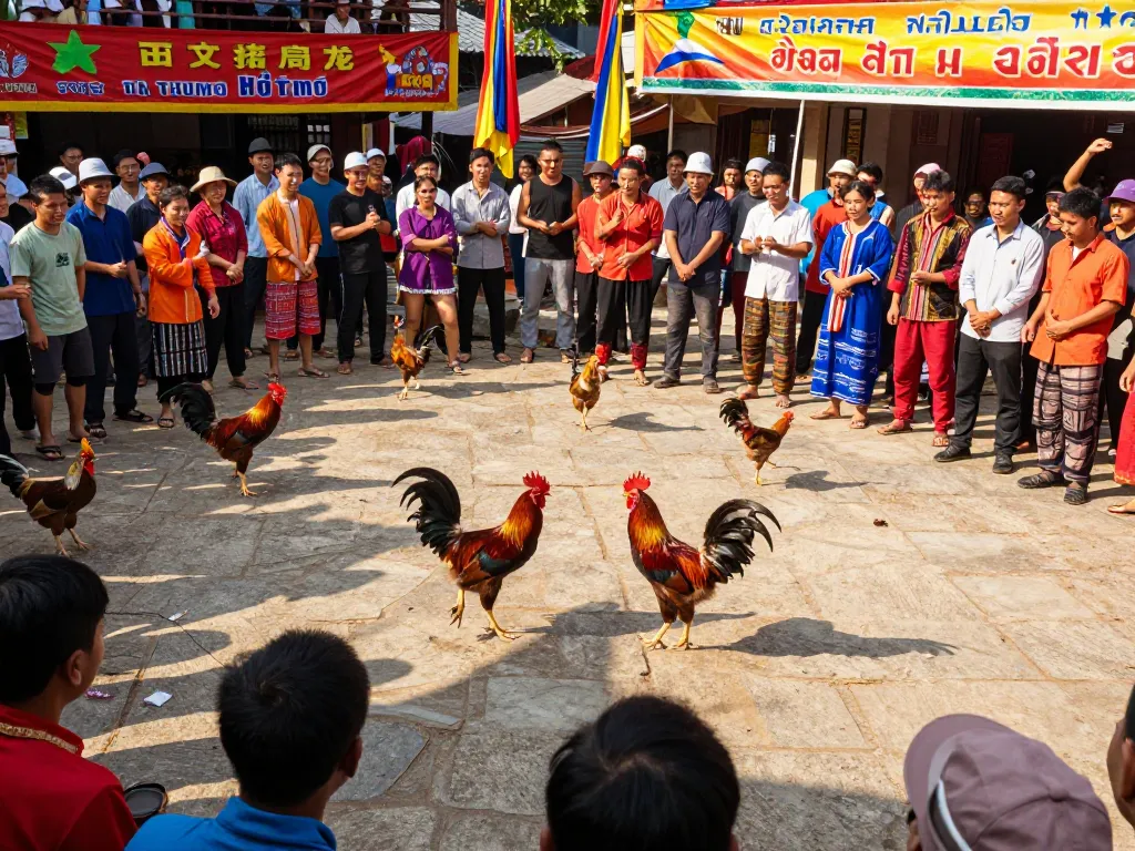 Trải nghiệm sự hồi hộp của đá gà Thomo hôm nay với những chú gà chiến thú vị đang chiến đấu trong sân vườn sống động