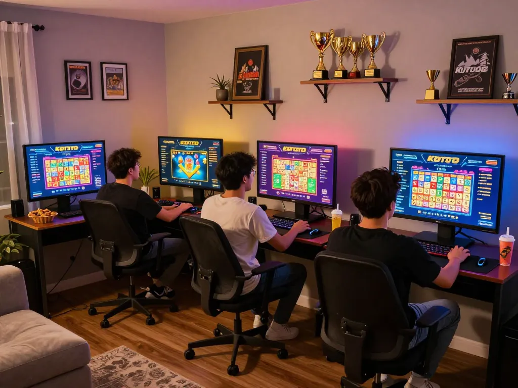 KDTOTO players enjoying an engaging slot gaming session in a cozy atmosphere filled with excitement and dynamic visuals.