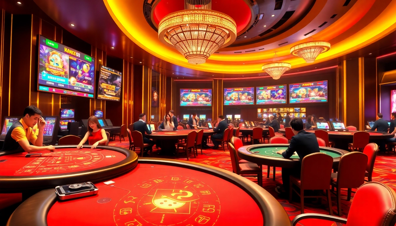 Engaging iwin doi thuong casino scene with players at vibrant gaming tables.