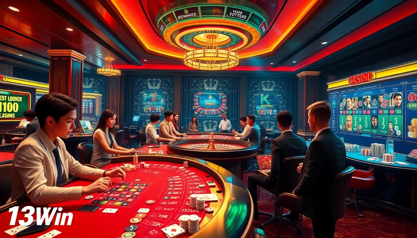 Engaged players experiencing the excitement of 13Win's luxurious online casino.