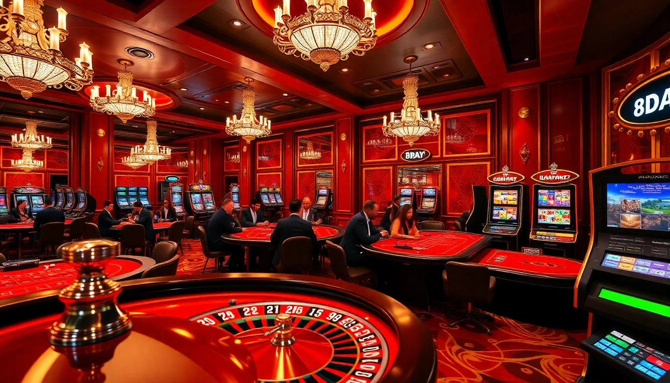 Experience the excitement of 8DAY casino games with vibrant players at the poker table.