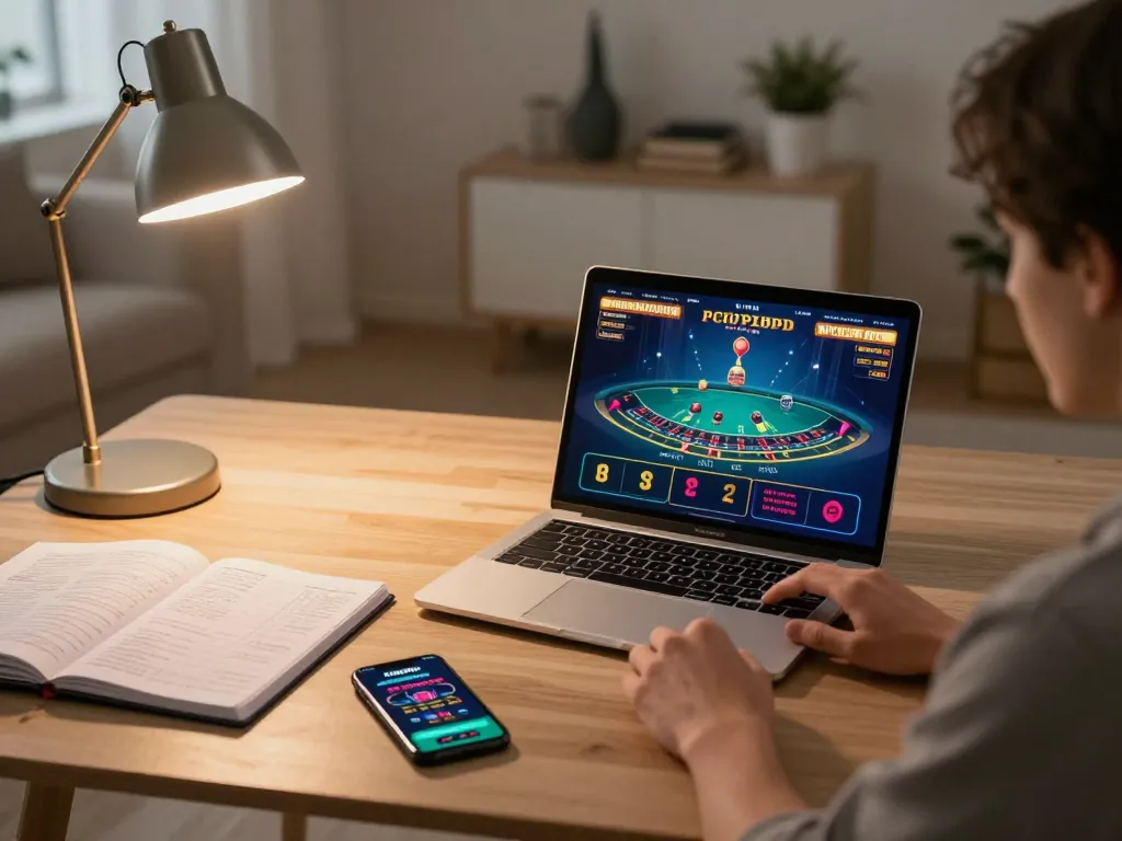 Player enjoying live blackjack on fun88 while using a laptop at a modern home setup