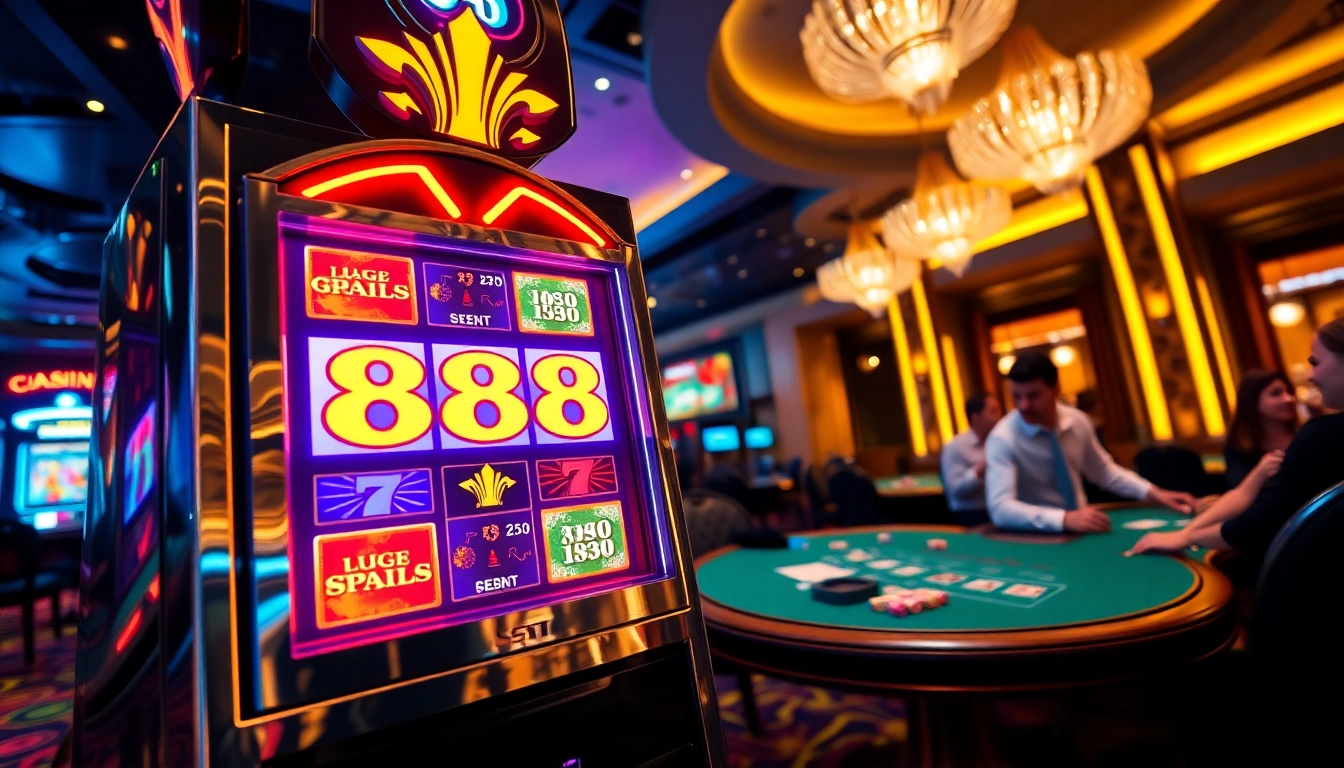 Playing the exciting slot88 game in a luxurious casino environment with vibrant lighting.