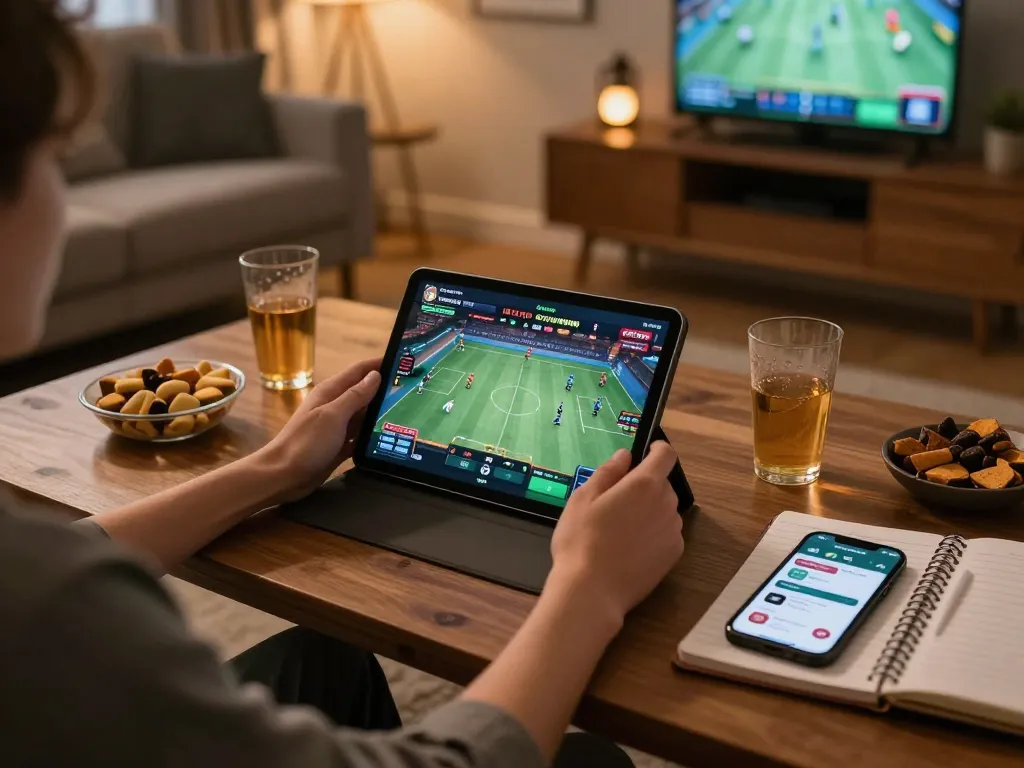 Socolive user placing bets during a live sports event, enjoying a cozy home atmosphere.