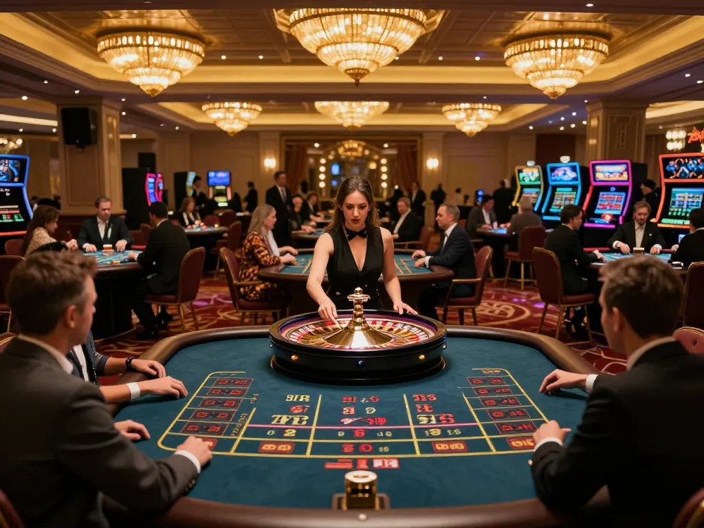 Soc88 players engaging in thrilling roulette action on a vibrant casino floor, showcasing exciting gameplay.