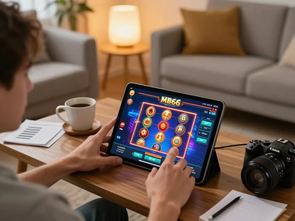 Enjoy playing MB66 online casino games on a tablet in a cozy setting.