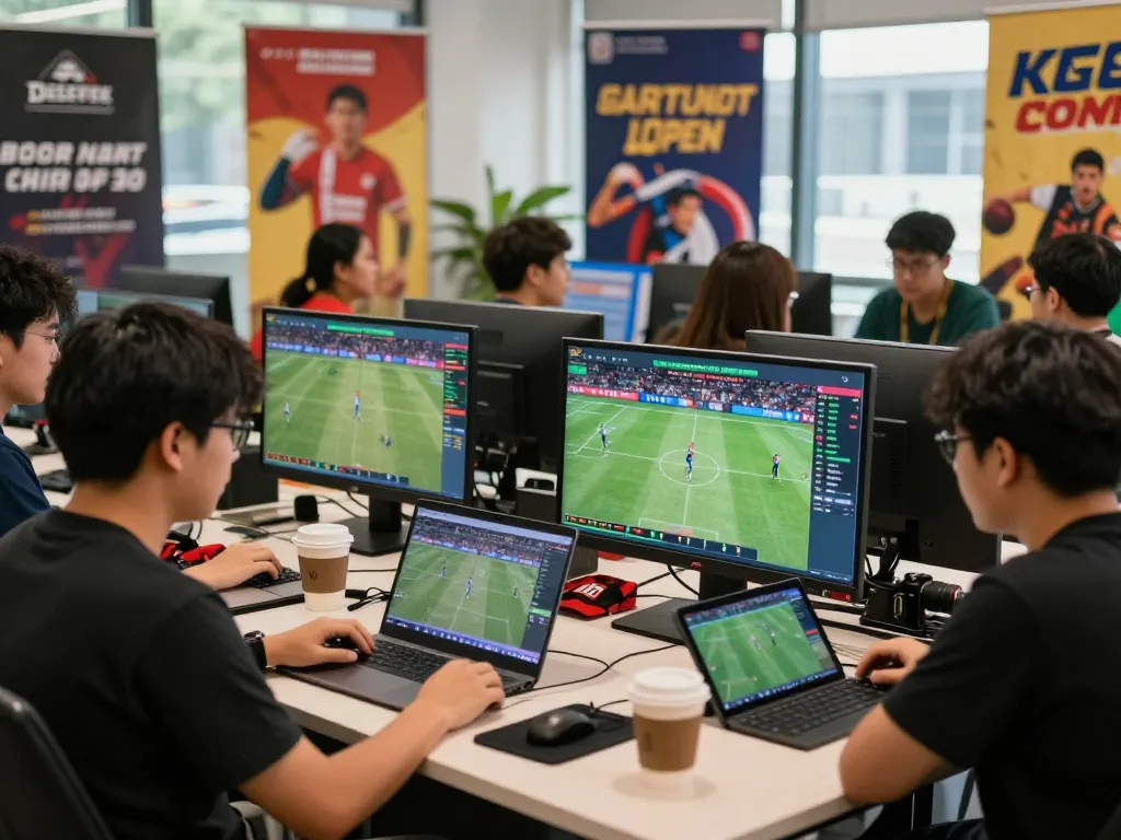 Engaged users betting on kèo 1gom in a vibrant online sports environment with multiple screens and lively discussions.