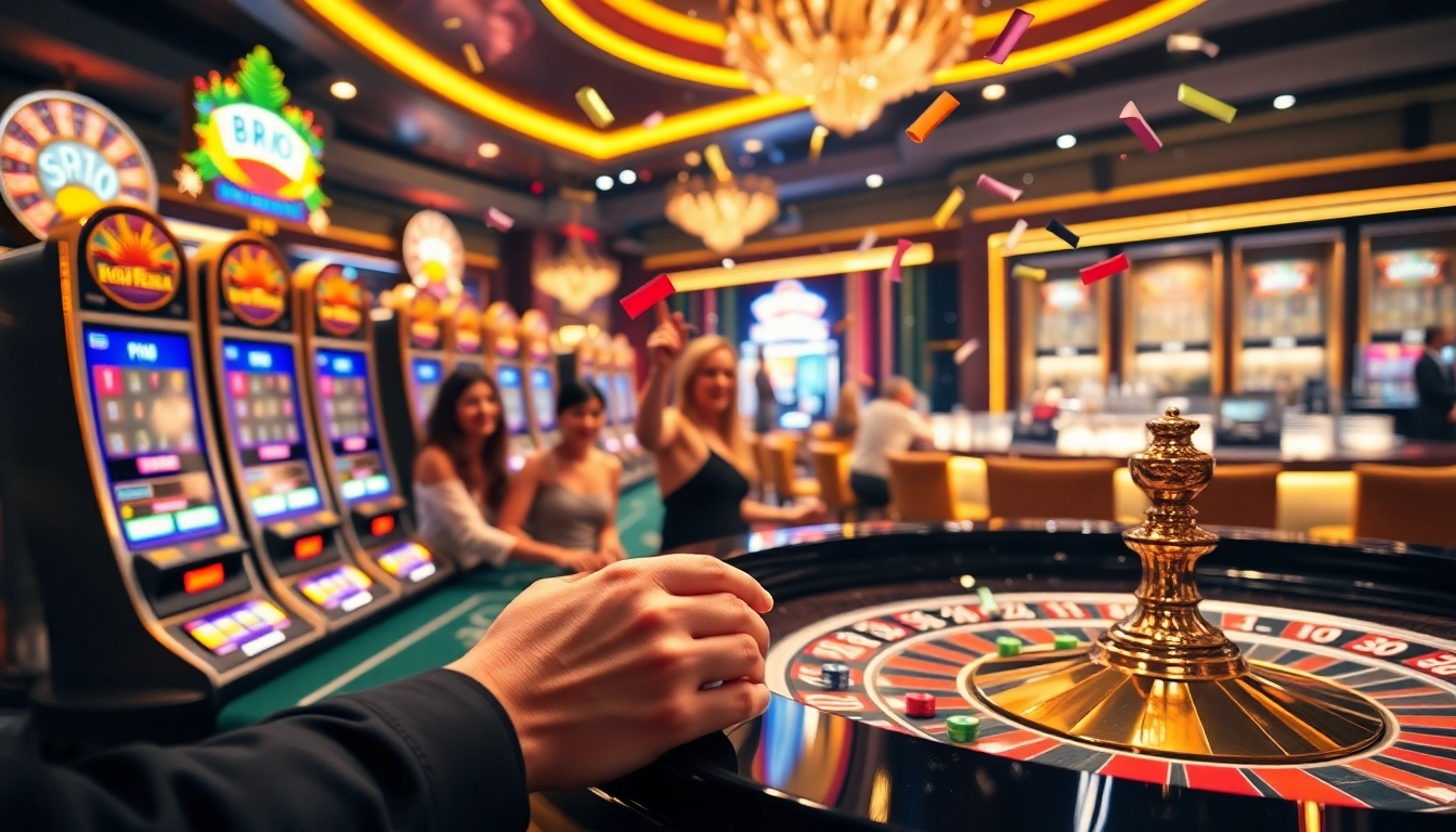 Experience thrilling moments at BRO138 casino games with vibrant slot machines and roulette action.