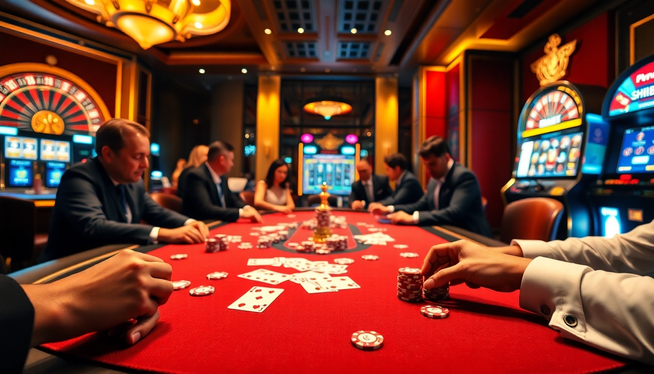 Experience the thrill of SHBET as players engage in high-stakes poker at a luxurious casino.