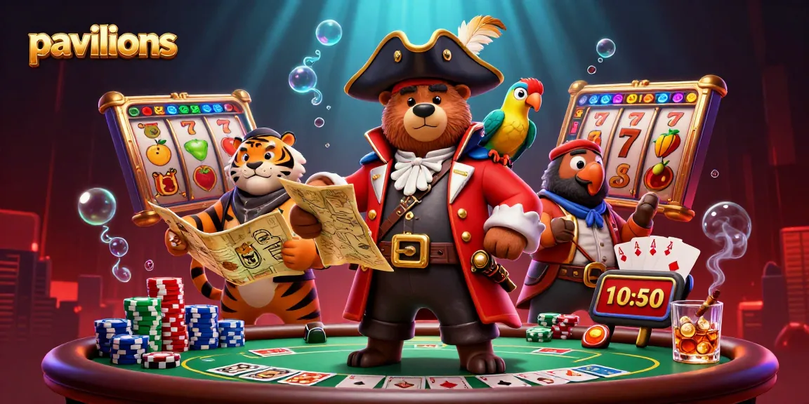 Win big at pavilions casinos with vibrant slot elements and engaging characters in a lively gaming atmosphere.