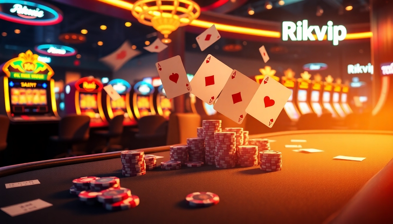 Rikvip players enjoying vibrant poker action at a luxurious online casino.