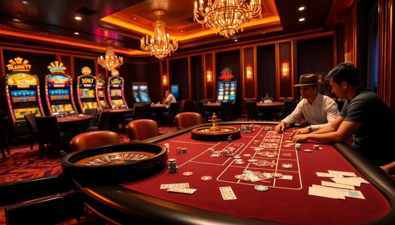 Daga-themed poker table with colorful chips, dynamic players, and luxurious casino ambiance.