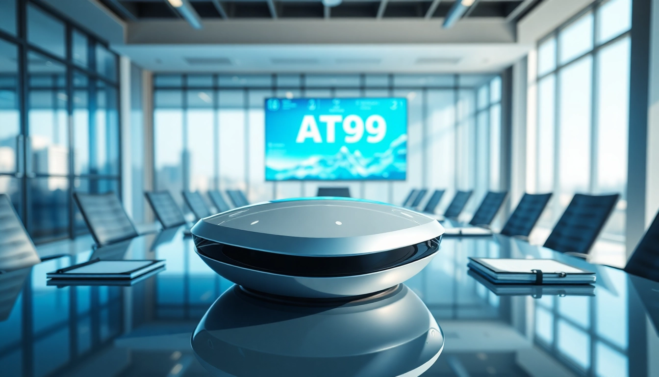 Showcasing the AT99 device in a modern office that represents innovation and technology.