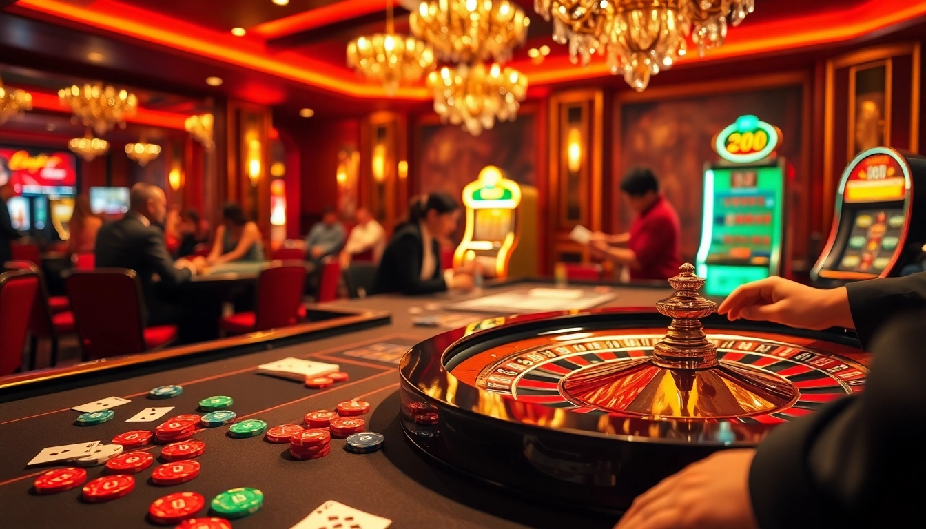 Players analyzing ty le ca cuoc with excitement at an upscale casino, vibrant chips and roulette wheel featured.