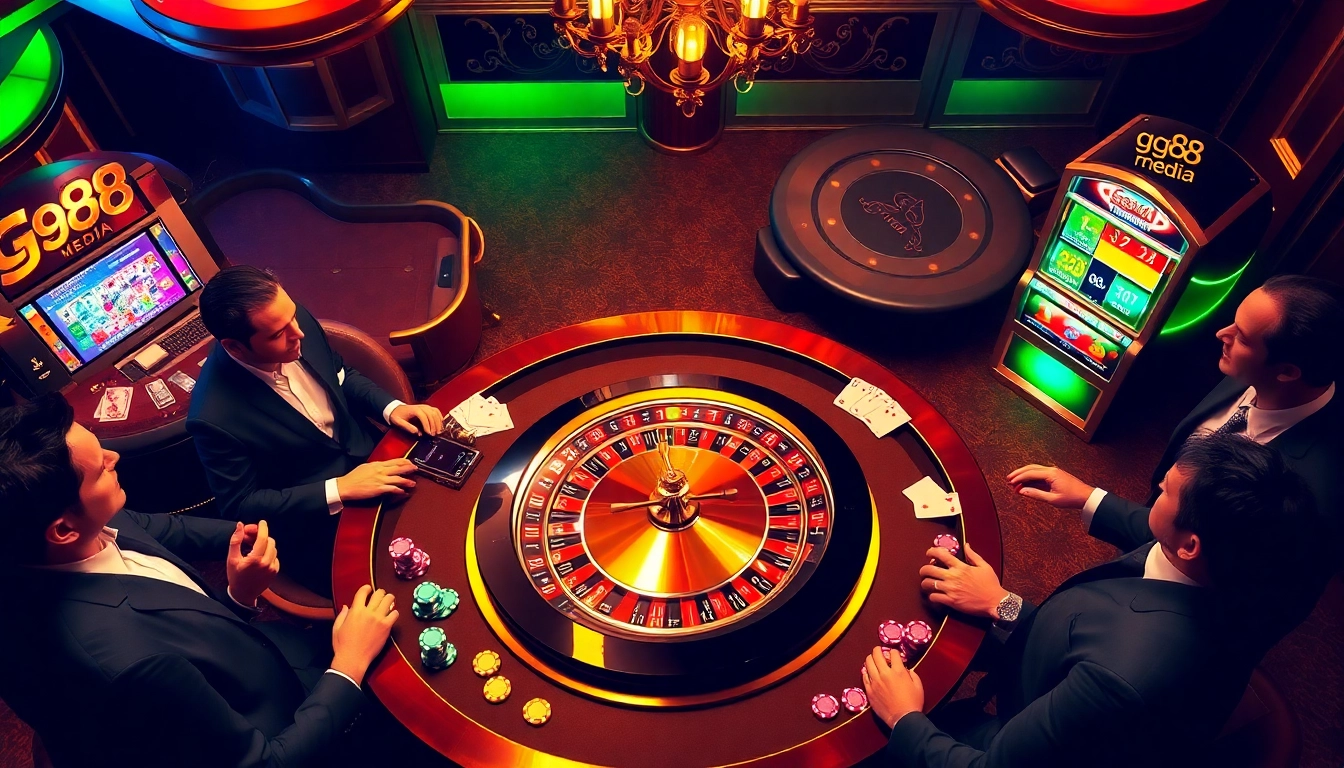 Players enjoying a thrilling game at the casino featuring gg88 media chips and vibrant slot machines.