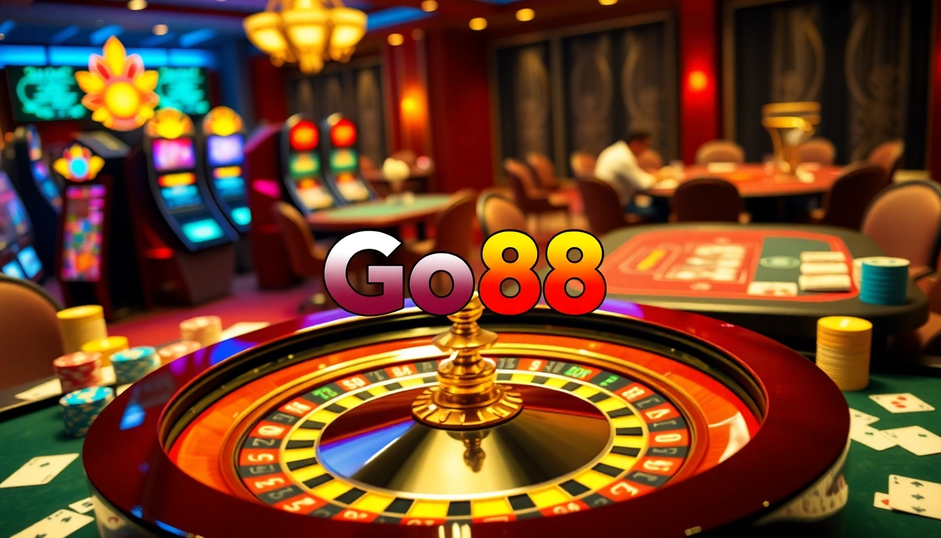 Experience thrilling gaming at Go88 with vibrant casino visuals and elegant ambiance.