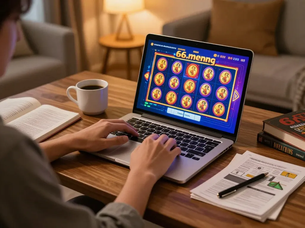 Pemain menikmati pengalaman kasino online 66menang di laptop dengan pengaturan rumah yang nyaman.