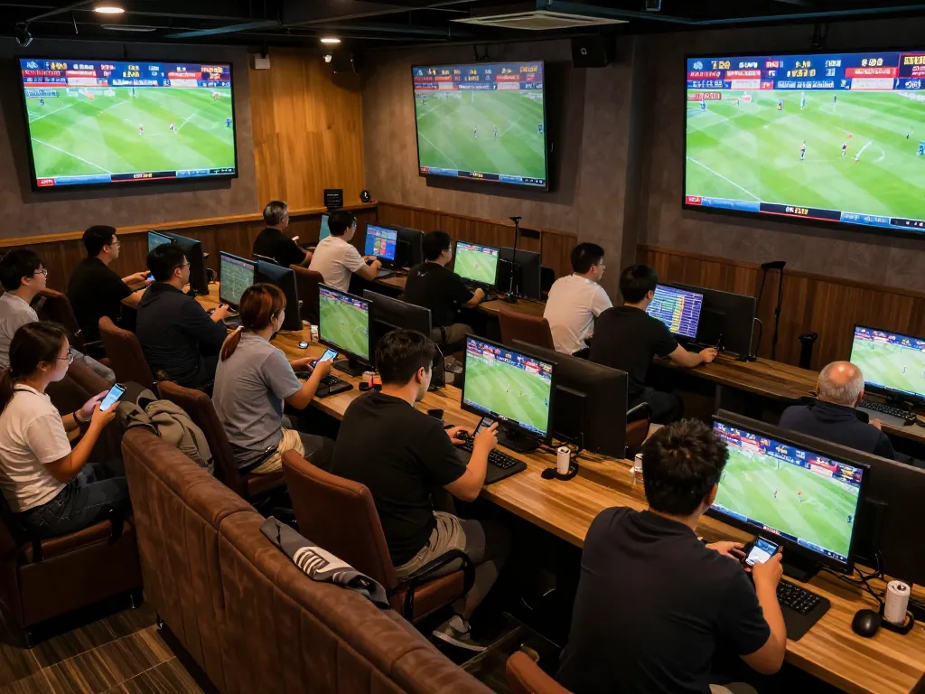 KÈO TRỰC TUYẾN betting action on live sports screens, capturing the excitement and engagement of fans.