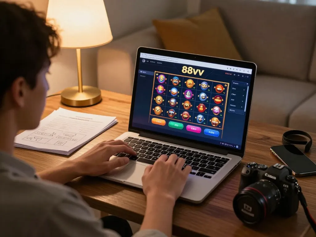 Player engaging with the 88vv online casino interface showcasing exciting gameplay from home.