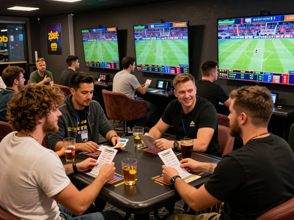 Live sports betting experience with zbet showcasing excitement among friends.