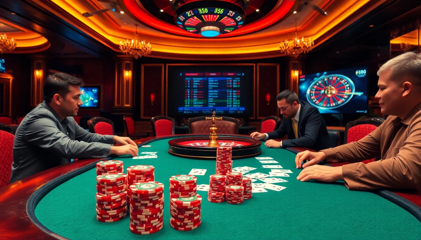 Experience high-stakes poker action at https://fb88.report/ with colorful chips and a dynamic casino atmosphere.