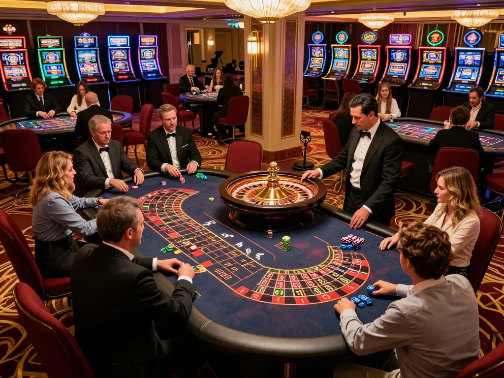 Excited players placing bets at a roulette table inside a luxurious casino, featuring 789f.com gaming experience.