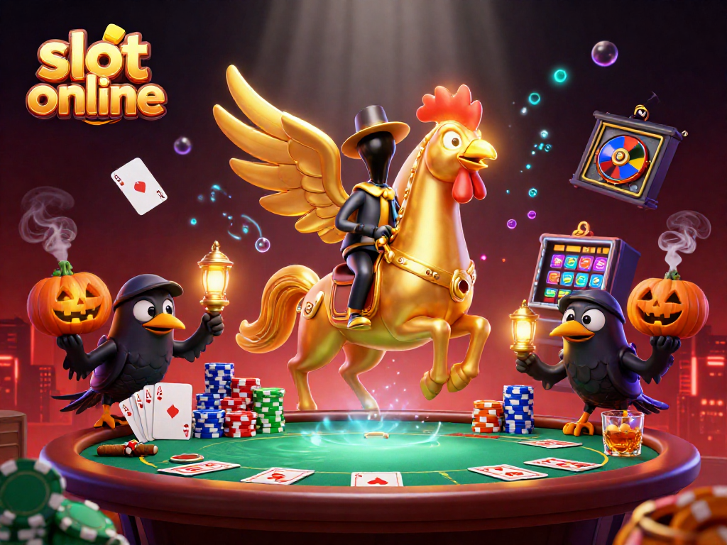 Menangkan slot online dengan simbol keberuntungan dalam ilustrasi kasino yang dramatis.