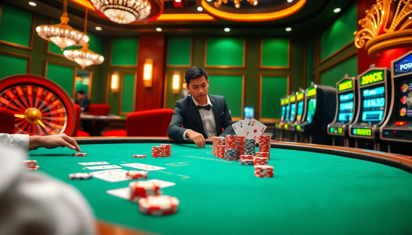 Engage with the thrilling world of Trang Chủ GO88 featuring poker tables, vibrant betting slips, and a dazzling roulette wheel.