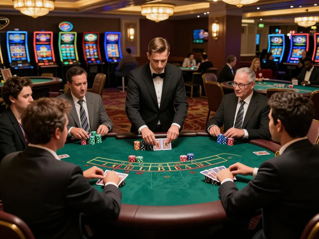 Players engaged in an intense game of blackjack at go88 casino, vibrant chips and cards in action