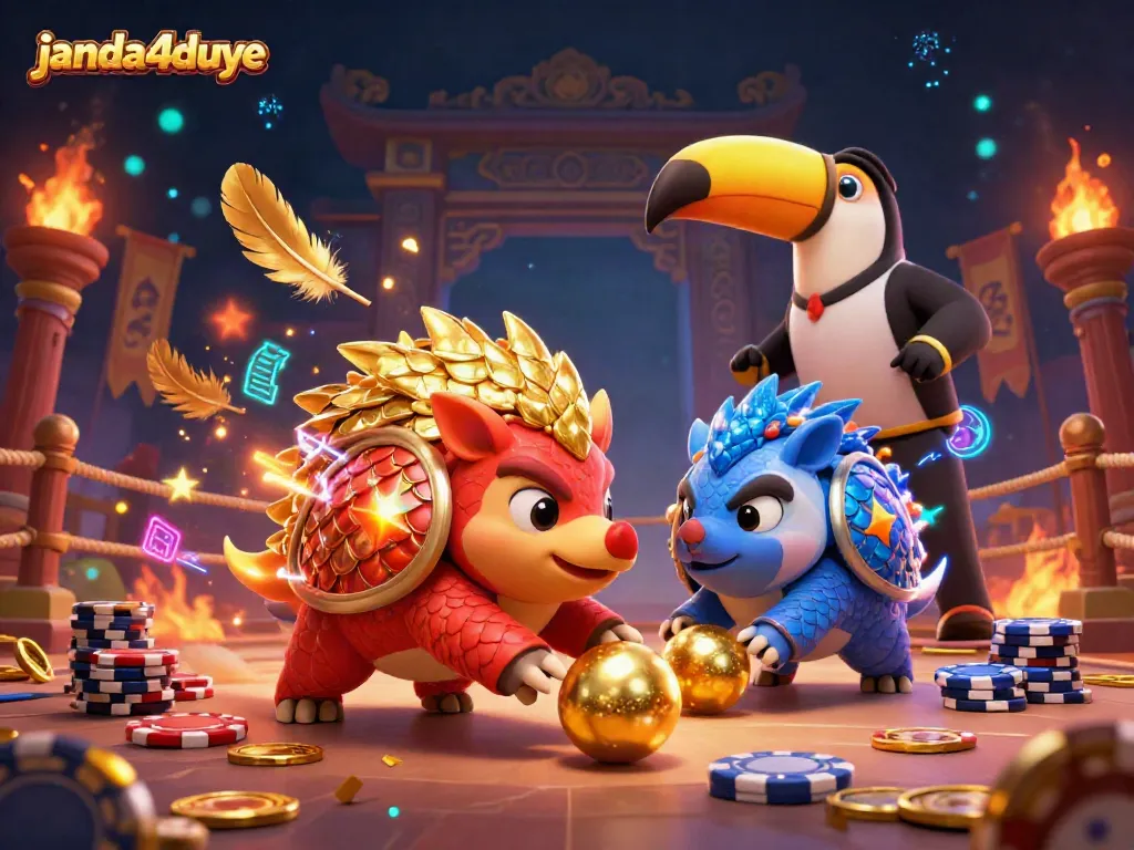 Mainkan permainan slots di janda4duye dengan pangolin unik dan suasana meriah penuh dengan koin emas.
