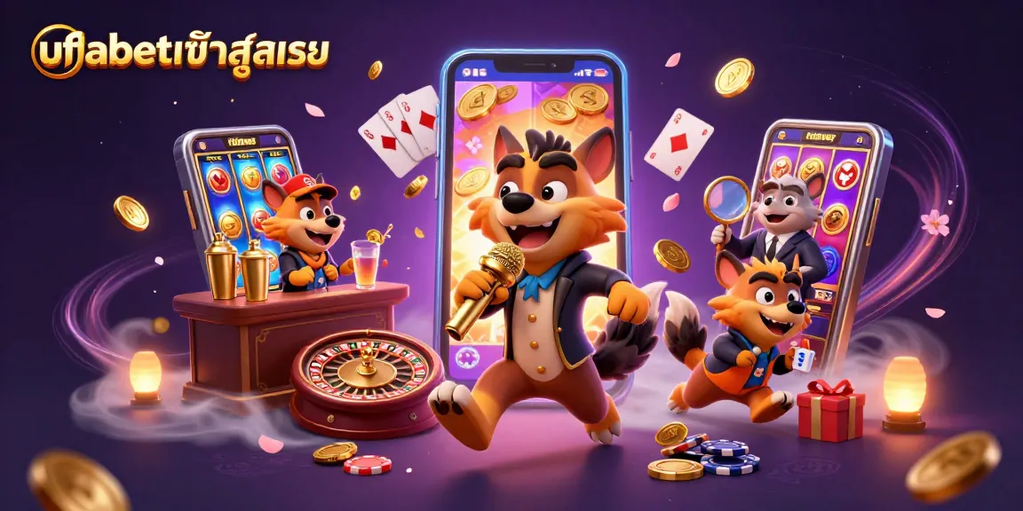 Experience the excitement of ufabetเข้าสู่ระบบ in a vibrant 3D casino scene featuring hyenas in action.