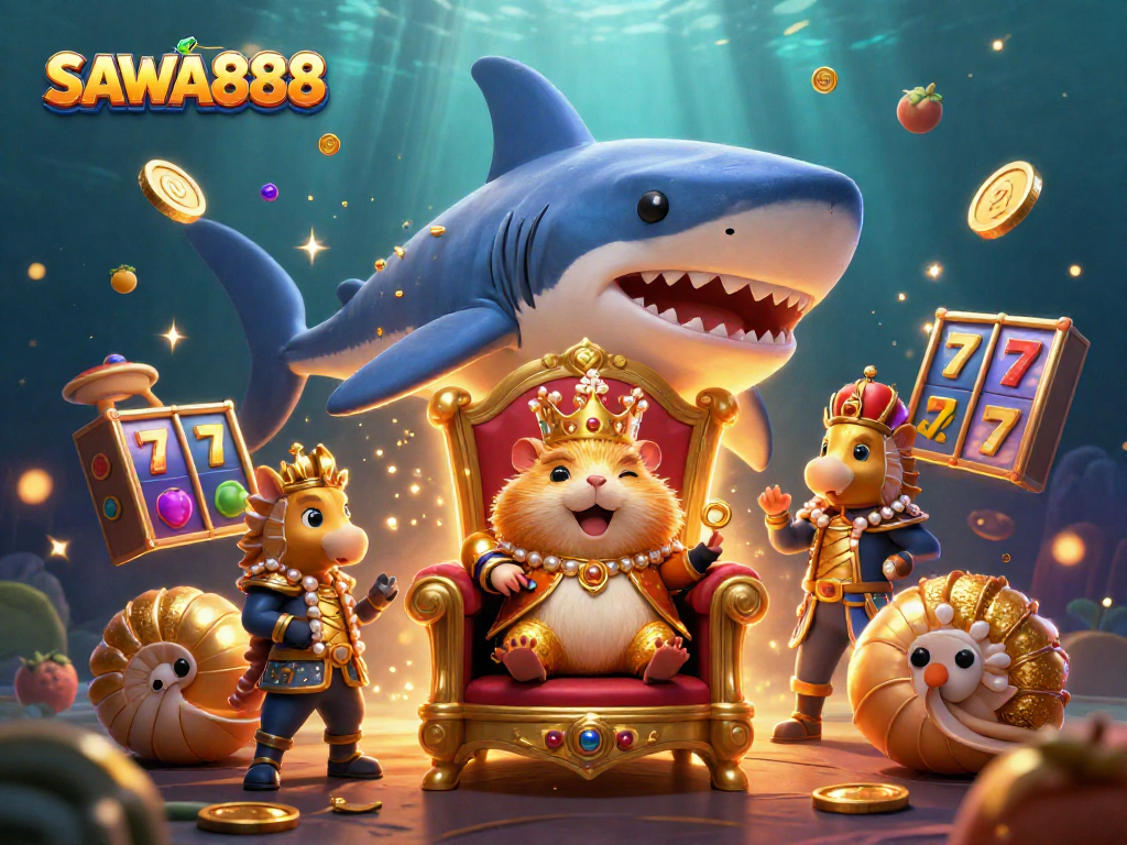 Experience SAWA888's captivating slot gaming scene featuring vibrant reels and mythical characters.