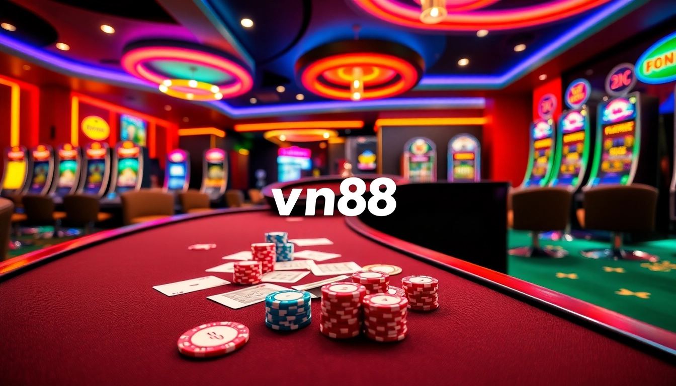 Engage in thrilling poker action at vn88's luxurious casino with vibrant gaming elements.