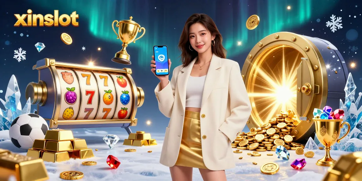xinslot app showcases slot reels and vibrant gaming symbols in a stunning casino illustration