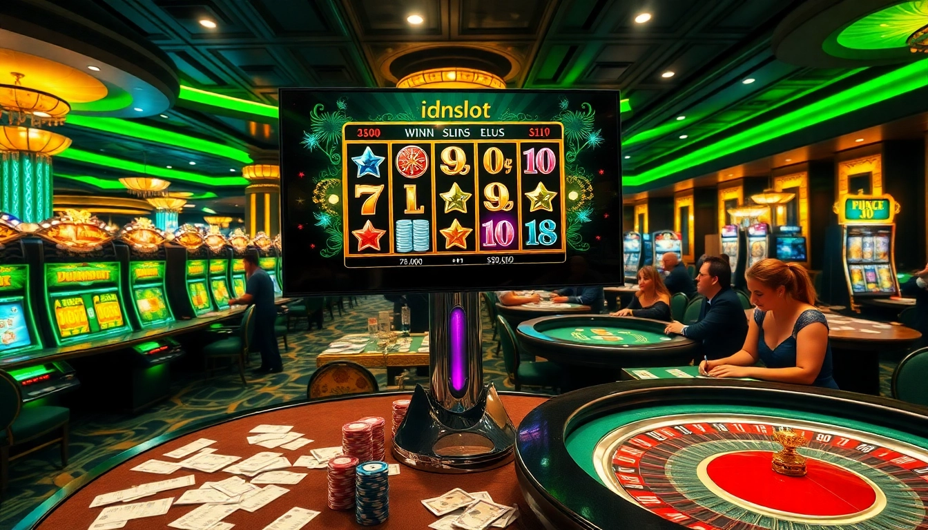 Experience the excitement of idnslot in a vibrant casino filled with slot machines and eager players.