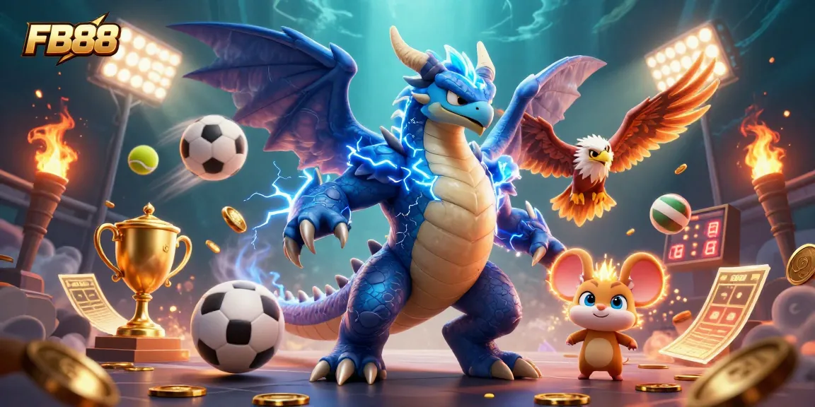 Experience thrilling adventures at FB88 with dynamic sports elements and captivating casino imagery.