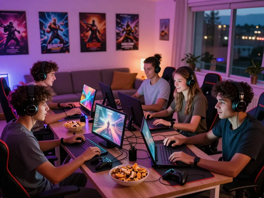 Engaging online gaming experience with friends at home on https://blackmomsblog.com/about/ showcasing vibrant atmosphere.