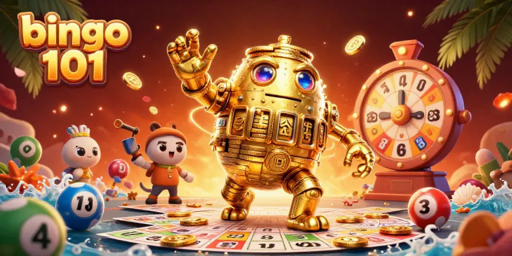 Engage in Bingo 101 with vibrant bingo balls and charming characters in a lively environment.