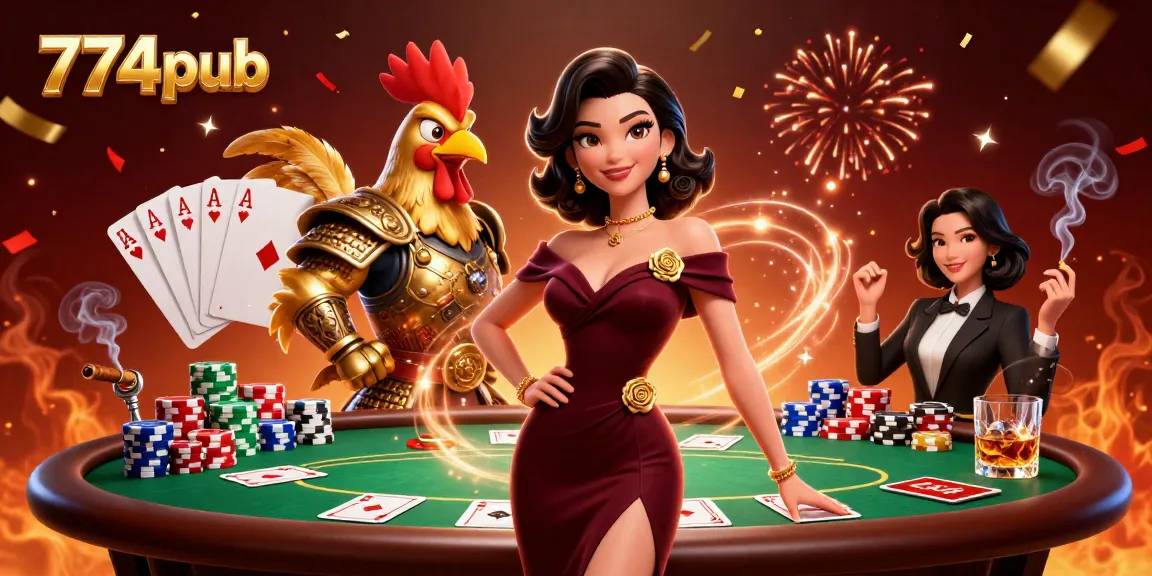 Experience the thrill of winning at 774pub with this vibrant casino scene featuring dynamic poker elements.