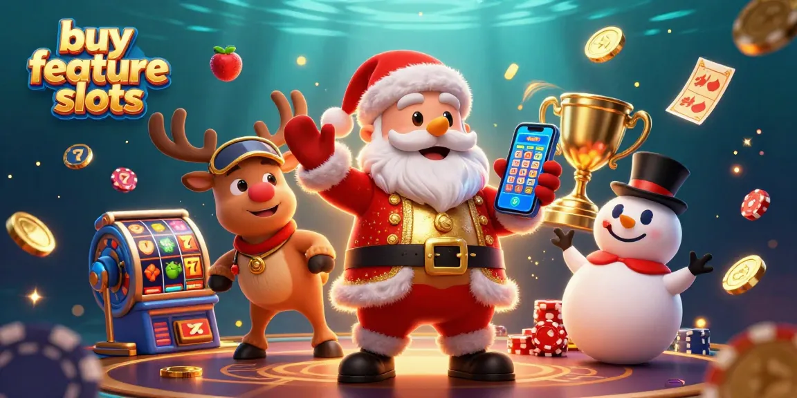 Engage with buy feature slots through enticing visuals of Santa and friends in a casino atmosphere.
