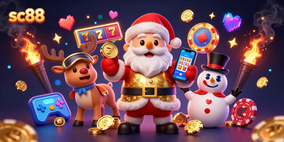 Experience excitement with sc88 as Santa, his reindeer, and a snowman celebrate big casino wins.